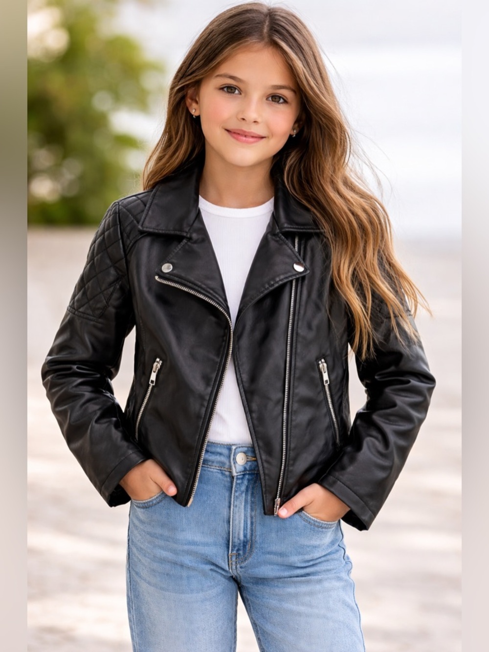 art class Black Faux Leather Moto Jacket Girls Size 10
